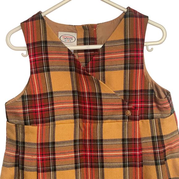Talbots Kids Classic Plaid Dress Girl's Size 4 Camel Burgundy Pleated Faux Wrap - Picture 2 of 6